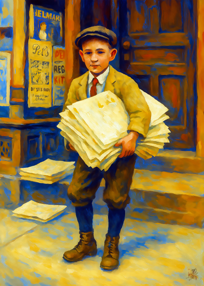 Vintage Newsboy Portrait by Osvaldo Russo — canvas wall art