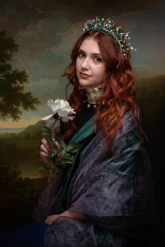 Regal Redhead With Rose by Paul Adrian Chis — canvas wall art