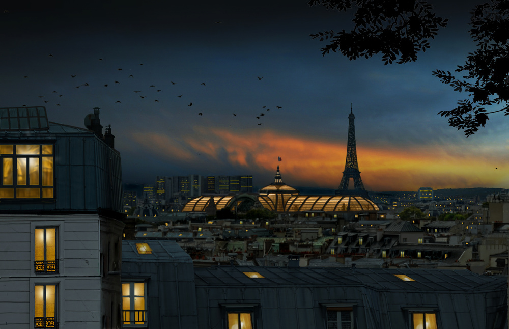 Twilight Over Paris by Pierre Bacus — canvas wall art