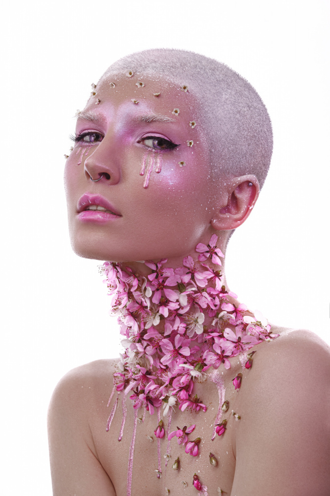 Pink Floral Dream Portrait by Tatya Lushchyk — canvas wall art