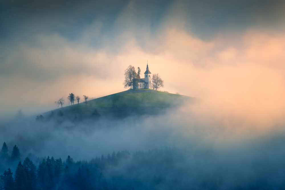 Dreamy Hilltop Church by Leah Xu — canvas wall art