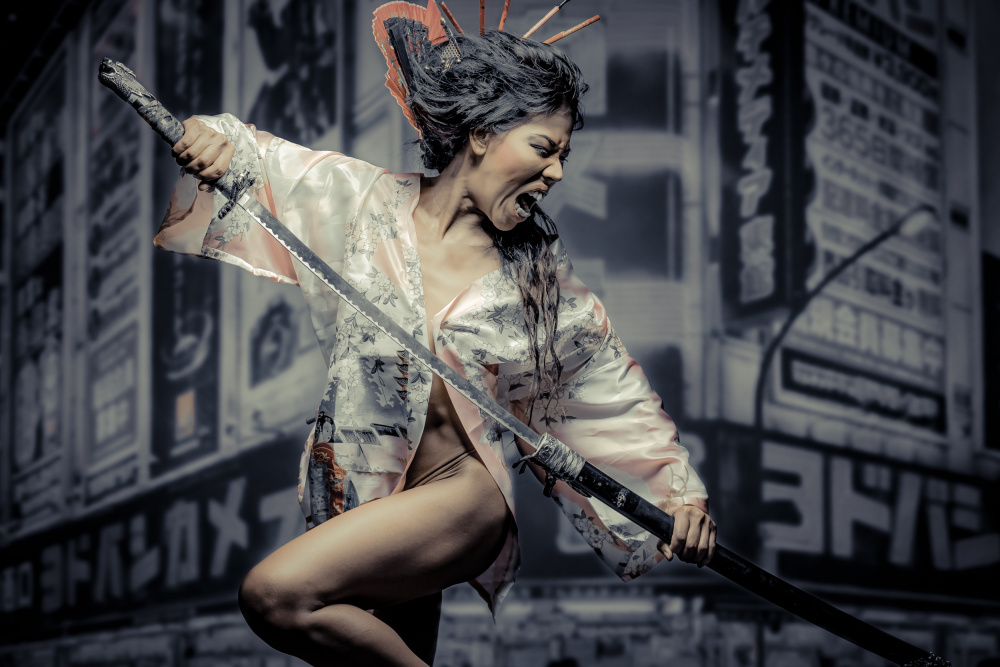 Samurai Woman Rage by Klaus Tesching — canvas wall art