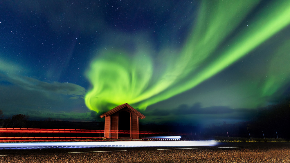 Northern Lights Road Night by Jassi Oberai — canvas wall art