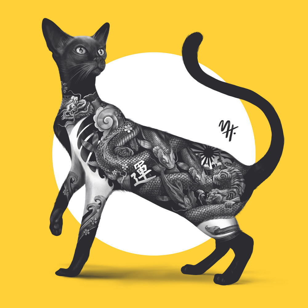 Japanese Tattoo Cat by Mark Harrison — canvas wall art