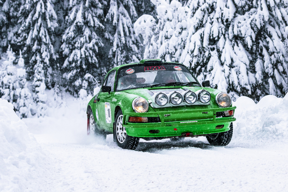 Vintage Rally Through Snow by ATTILA SZABO — canvas wall art
