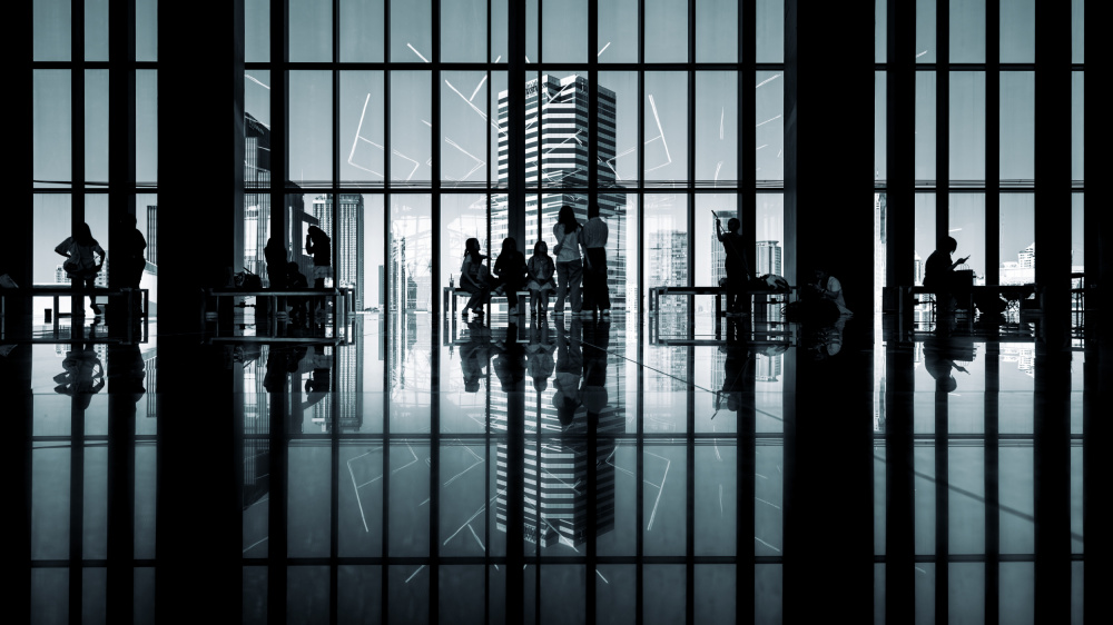 People and City Reflections by R Suguri — canvas wall art