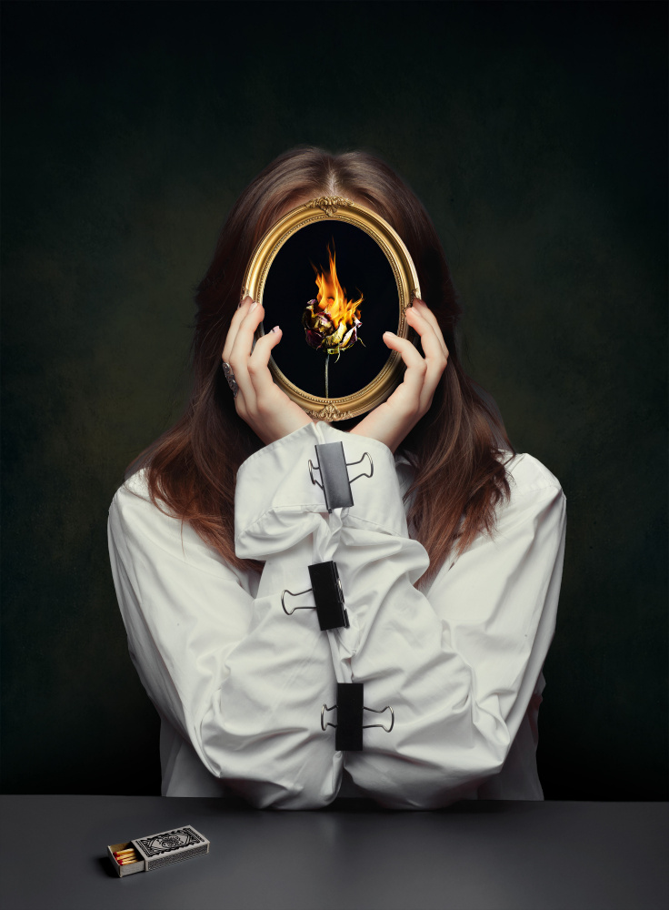Woman With Burning Rose by Paul Adrian Chis — canvas wall art