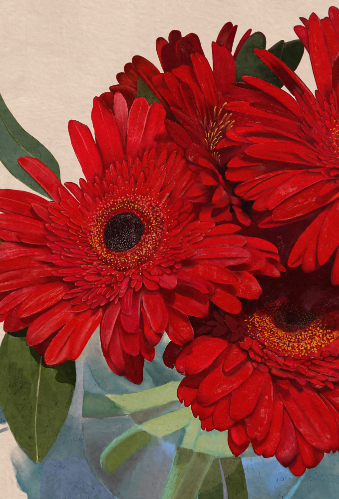 Red Gerbera Daisy Detail 3 by Katie O'Shea — canvas wall art
