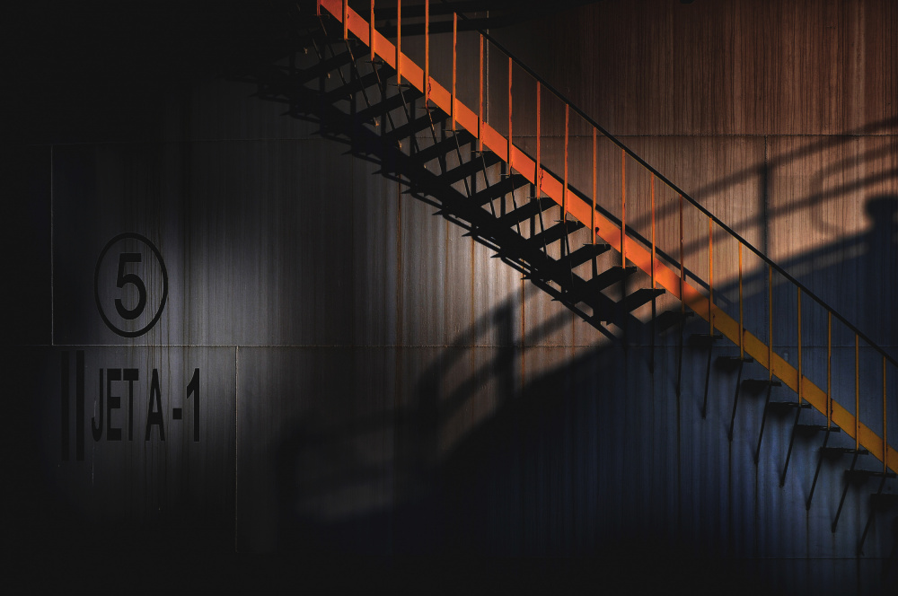 Orange Industrial Stairs by Antonio Grambone — canvas wall art