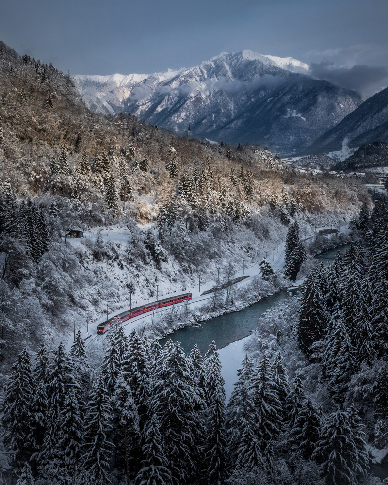 Snowy Mountain Train Journey by Petra Dvorak — canvas wall art