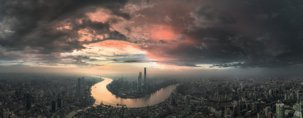 City Sunset Panorama by Stan Huang — canvas wall art