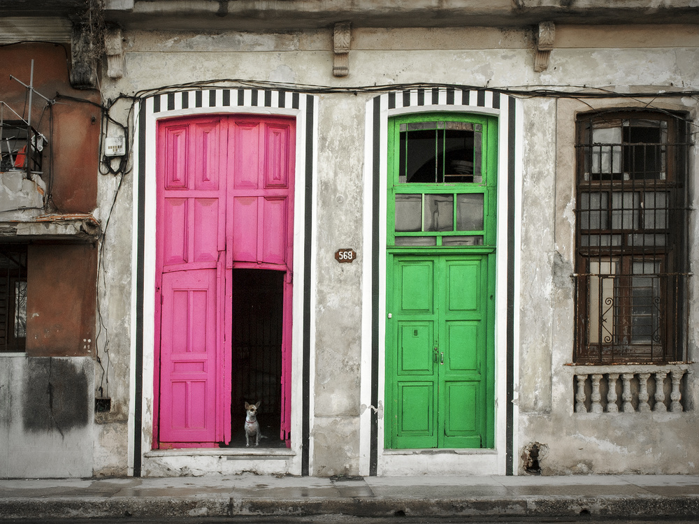 Pink Green Doors Havana by Svetlin Yosifov — canvas wall art