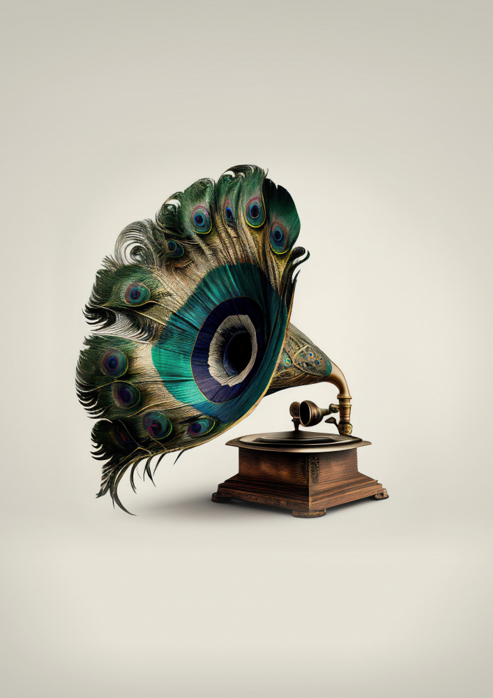 Elegant Peacock Gramophone by Artem Pozdniakov — canvas wall art