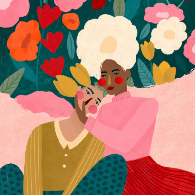 Embracing Couple  In Floral Embrace