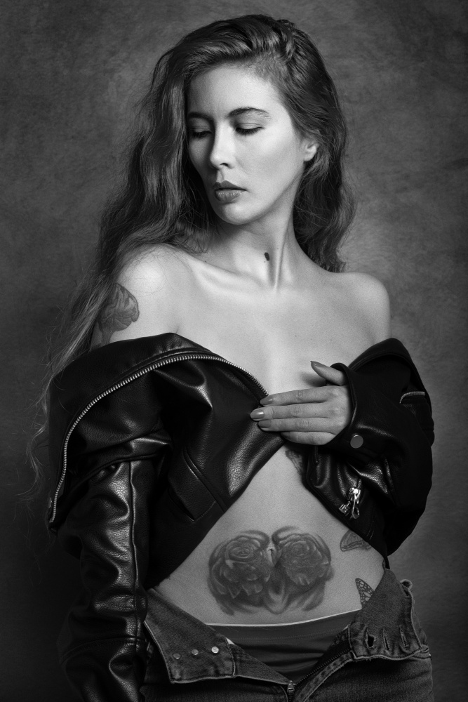 Pensive Woman Tattooed by Cesar Tejada — canvas wall art
