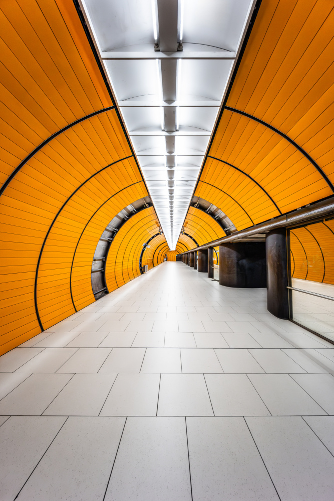 Vibrant Orange Subway Tunnel by Hervé Loire — canvas wall art