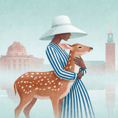 Elegant Woman and Fawn