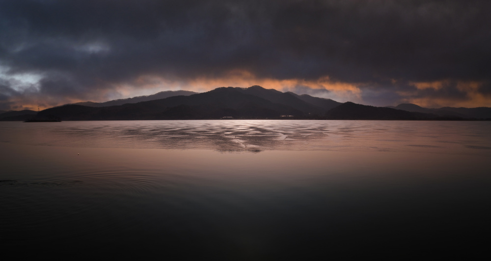 Mountain Lake Sunset Glow by YoungIl Kim — canvas wall art