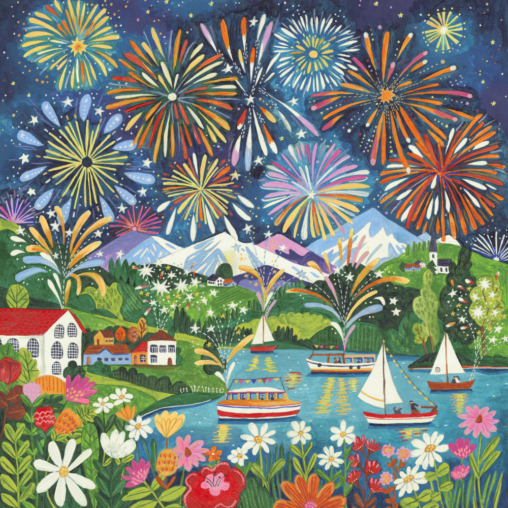 Festive Fireworks Night by Caroline Bonne Müller — canvas wall art